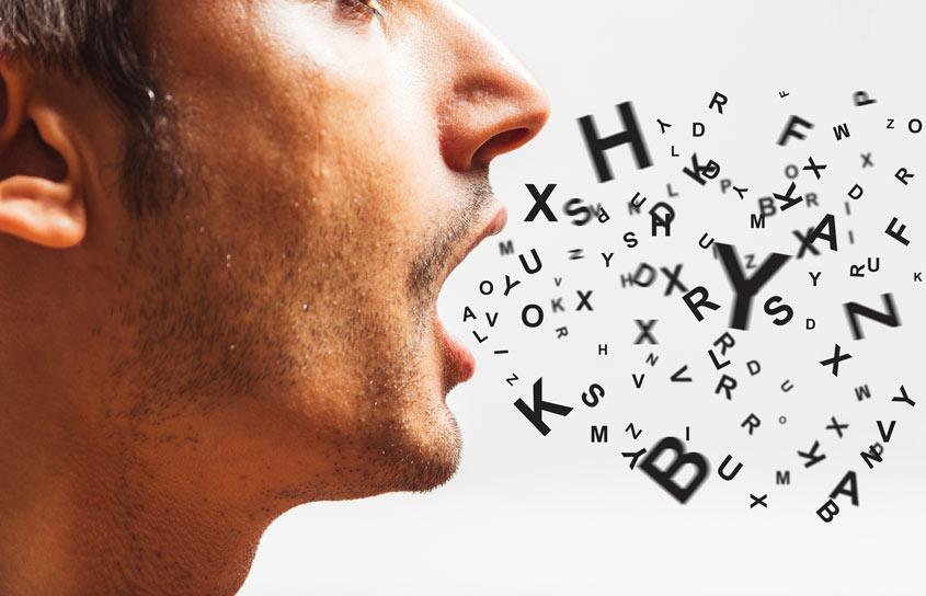 man shouting letters